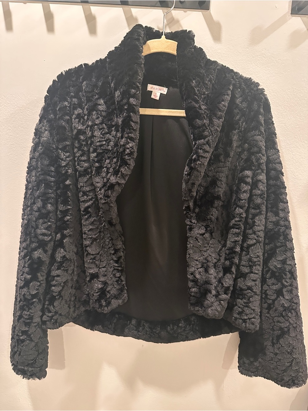 Faux Fur Open-Front Jacket - Black